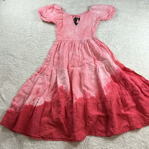 Ewamay hand dyed NWT pink hombre tie dye boho peasant Wendy dress, size small - Picture 1 of 7